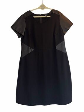 H by Halston VIP Dress 20W Black Leather Mixed Media Ponte Sheath Edgy GUC Power